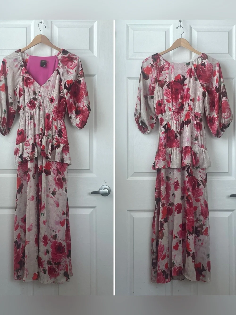 Floral Midi Dress Roses Smocked Waist Feminine Romantic Cottagecore Euro Summer - Picture 14 of 16